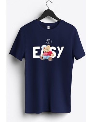 MGAX Sevimli Ayı Take It Easy Baskılı Regular Sıfır Yaka %100 Pamuk Unisex Penye T-Shirt