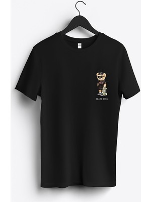 MGAX Sevimli Ayı Skate King Arma Baskılı Regular Sıfır Yaka %100 Pamuk Unisex Penye T-Shirt