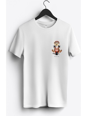 MGAX Sevimli Ayı Scooter Ride On Arma Baskılı Regular Sıfır Yaka %100 Pamuk Unisex Penye T-Shirt