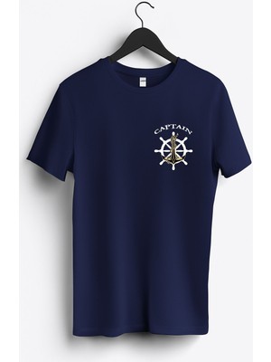 MGAX Denizci Captain Arma Baskılı Regular Sıfır Yaka %100 Pamuk Unisex Penye T-Shirt