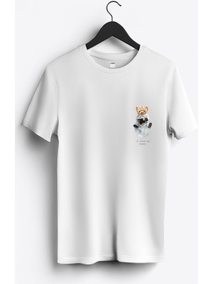 MGAX Sevimli Ayı I Need My Space Arma Baskılı Regular Sıfır Yaka %100 Pamuk Unisex Penye T-Shirt