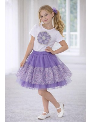 Dıgıl Kids Kız Çocuk Çiçek Desenli T-Shirt Etek Takım