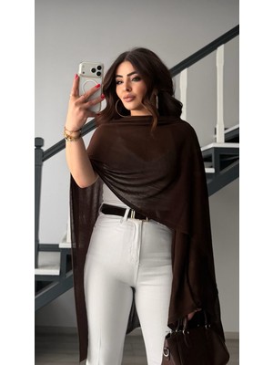 Elisin Acı Kahve Tek Kol Detaylı Pelerin