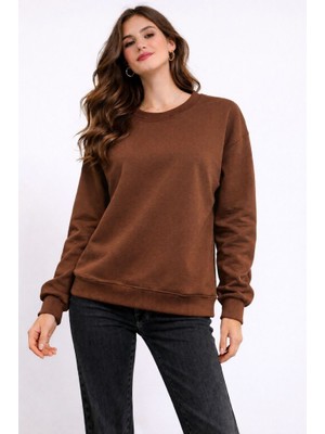 CGA Kadın Sweatshirt Basic Bisiklet Yaka Basic Sweatshirt