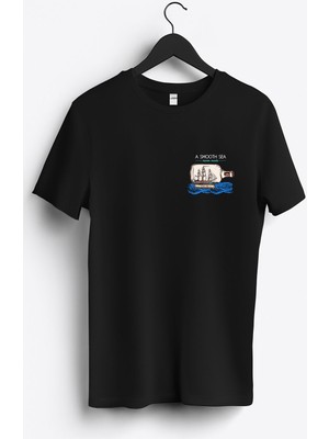 MGAX Denizci Şişedeki Yelkenli Arma Baskılı Regular Sıfır Yaka %100 Pamuk Unisex Penye T-Shirt