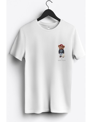 MGAX Sevimli Ayı Şanslı Adam Arma Baskılı Regular Sıfır Yaka %100 Pamuk Unisex Penye T-Shirt