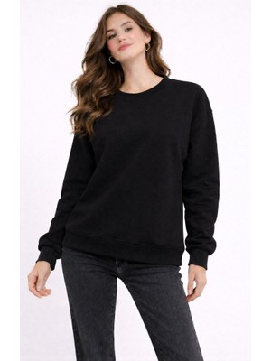 CGA Kadın Sweatshirt Basic Bisiklet Yaka Basic Sweatshirt