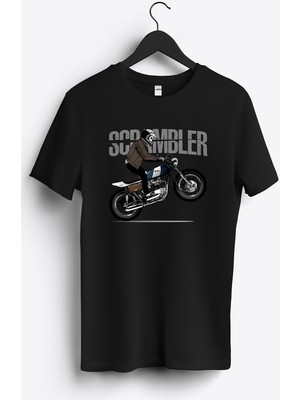 MGAX Motosiklet Scrambler Skull Baskılı Regular Sıfır Yaka %100 Pamuk Unisex Penye T-Shirt