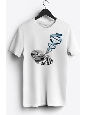 MGAX Biyoloji Parmak Izi Dna Baskılı Regular Sıfır Yaka %100 Pamuk Unisex Penye T-Shirt