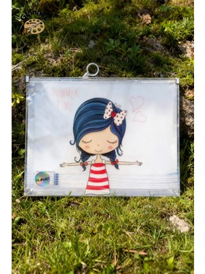Glanart Sunum Proje Dosyası Klips Fermuarlı A4 Boy Ödev Dosyası Kız Desenli (32,5X24,5 Cm) 1 Adet