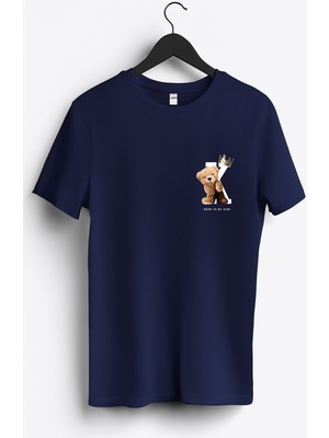 MGAX Sevimli Ayı Born To Be King Arma Baskılı Regular Sıfır Yaka %100 Pamuk Unisex Penye T-Shirt