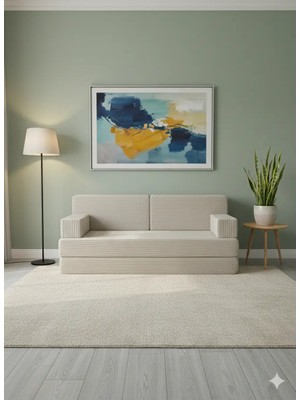 Bakırözü Home Premium Fitilli Kadife Kumaş, Konforlu Yer Kanepesi ,modüler Koltuk Takımı - Krem