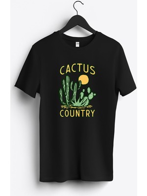 MGAX Cactüs Country Baskılı Regular Sıfır Yaka %100 Pamuk Unisex Penye T-Shirt