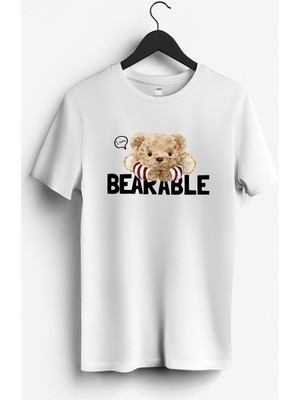 MGAX Sevimli Ayı Bearable Baskılı Regular Sıfır Yaka %100 Pamuk Unisex Penye T-Shirt