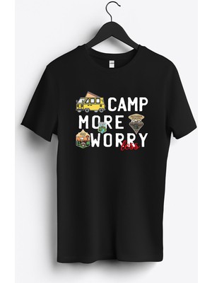 MGAX Kampçı Camp More Worry Less Baskılı Regular Sıfır Yaka %100 Pamuk Unisex Penye T-Shirt