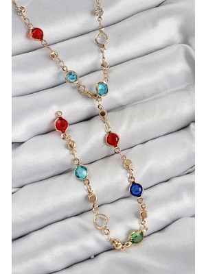 Pirinç Renkli Zirkon Taşlı Model Gold Renk Kadın Y Kolye