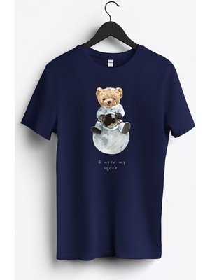 MGAX Sevimli Ayı I Need My Space Baskılı Regular Sıfır Yaka %100 Pamuk Unisex Penye T-Shirt