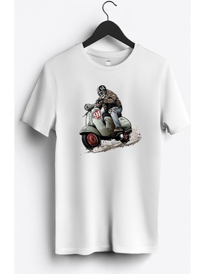 MGAX Motosiklet Scooter Rider Skull Baskılı Regular Sıfır Yaka %100 Pamuk Unisex Penye T-Shirt