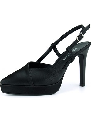 Erkan Saçmacı Sabrina Siyah Soft Vegan Bantlı Sivri Burun Ince Platform Topuklu Ayakkabı