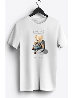 MGAX Sevimli Ayı Just Relax Baskılı Regular Sıfır Yaka %100 Pamuk Unisex Penye T-Shirt