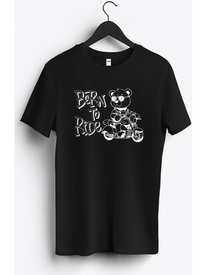 MGAX Motosiklet Born To Ride Baskılı Regular Sıfır Yaka %100 Pamuk Unisex Penye T-Shirt