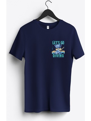 MGAX Dalgıç Let's Go Diving Arma Baskılı Regular Sıfır Yaka %100 Pamuk Unisex Penye T-Shirt