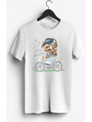 MGAX Bisiklet Enjoy The Ride Baskılı Regular Sıfır Yaka %100 Pamuk Unisex Penye T-Shirt