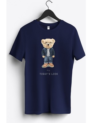 MGAX Sevimli Ayı My Today's Look Baskılı Regular Sıfır Yaka %100 Pamuk Unisex Penye T-Shirt