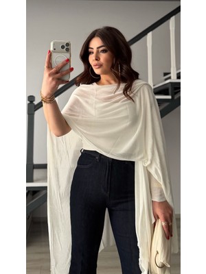 Elisin Ekru Tek Kol Detaylı Pelerin
