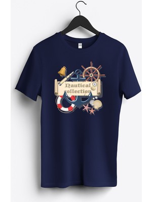 MGAX Denizci Nautical Collection Baskılı Regular Sıfır Yaka %100 Pamuk Unisex Penye T-Shirt