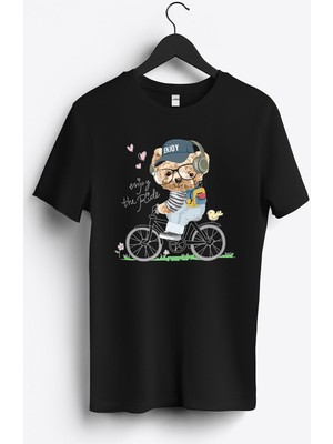 MGAX Bisiklet Enjoy The Ride Baskılı Regular Sıfır Yaka %100 Pamuk Unisex Penye T-Shirt