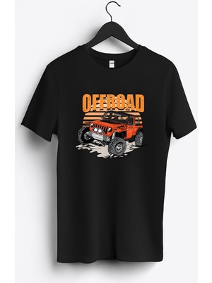 MGAX Off Road Jeep Baskılı Regular Sıfır Yaka %100 Pamuk Unisex Penye T-Shirt
