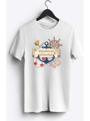 MGAX Denizci Nautical Collection Baskılı Regular Sıfır Yaka %100 Pamuk Unisex Penye T-Shirt