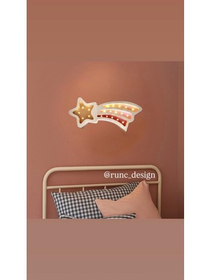 Runc Design Kuyruklu Yıldız Tasarımlı Ledli Kız Çocuk Odası Aydınlatma - Bebek Odası Duvar Dekoru