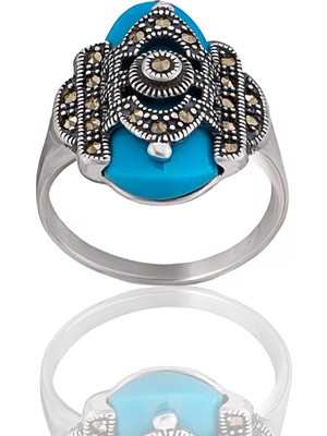 Yıldırım Turkuaz Taşlı 925 Ayar Gümüş Kadın Yüzük – Koruyucu ve Zarif Tasarım