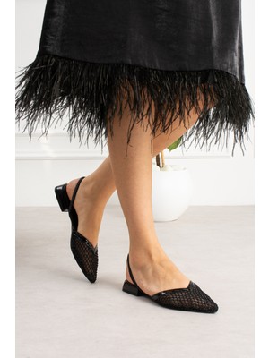 Yula Fashion Shoes File Boncuk Nakış Işlemeli Kadın Şık Babet-Siyah