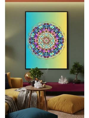 Safir Design Spiritüel Enerji ve Şans Getiren Renkli Mandala Çerçeveli Tablo