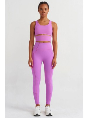 COMEUP Yüksek Bel Dikiş Detaylı Push Up Tayt Orkide Pembe