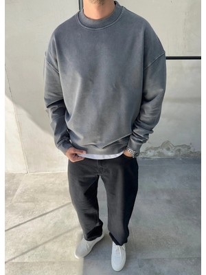 Difransel Jeans Erkek Yıkamalı Oversize Sweatshirt