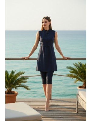 Seboteks Hızlı Kuruyan Esnek Paraşüt Kumaş Kolsuz Yarı Kapalı Mayo 3413