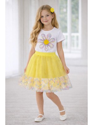 Dıgıl Kids Kız Çocuk Çiçek Desenli T-Shirt Etek Takım