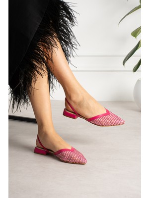 Yula Fashion Shoes File Boncuk Nakış Işlemeli Kadın Şık Babet-Pembe