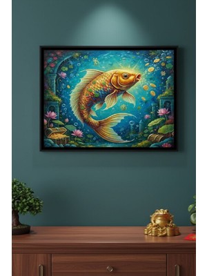 Safir Design Bolluk ve Refah Getiren Feng Shui Şans Balığı Konseptli Çerçeveli Tablo
