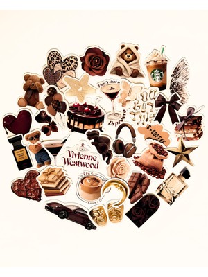 34 Adet Kahve Çikolata Sticker Set Bullet Journal Ajanda Tablet Telefon Laptop Etiket Çıkartma