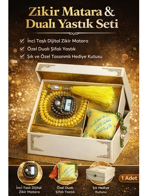 Eser Ticarett Hediyelik Zikir Matik Tesbih Seti – Dijital Sayaçlı Zikir Matara & Dualı Yastık 1 Set Özel Kutulu