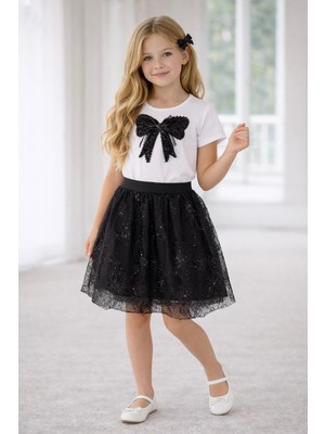 Dıgıl Kids Kız Çocuk Kurdele Desenli T-Shirt Etek Takım