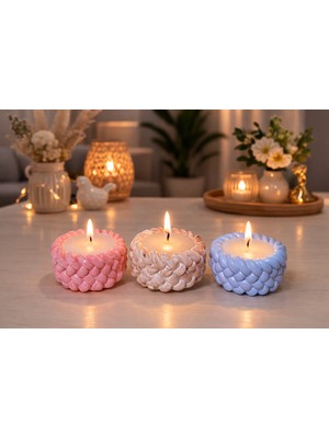 UYGUNAAL03 Dekoratif Burgu Desenli Taş Tozu Kalıbı Içinde Mum 3lü Paket