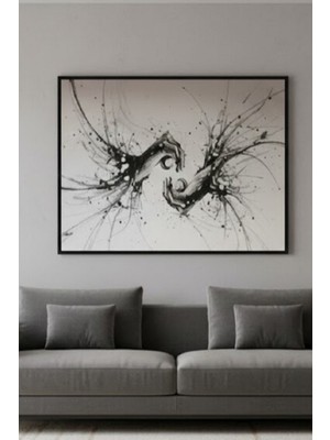 Safir Design Modern Soyut El Figürlü Siyah Beyaz Çerçeveli Tablo