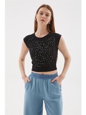 Fashion Friends 25Y0559K1 Kadın Taş Detaylı T-Shirt