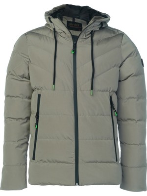 Sivaist Yeni Sezon Erkek Krem Su ve Rüzgar Geçirmez Kapüşonlu Kalın Içi Kürklü Şişme Kaban&mont